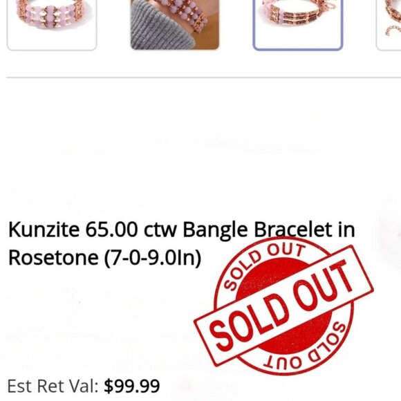 Kunzite ✦ 65ctw Beaded Bangle Bracelet ✦ Adjustable 7–9" Rose Gold Design NWT - Picture 10 of 12